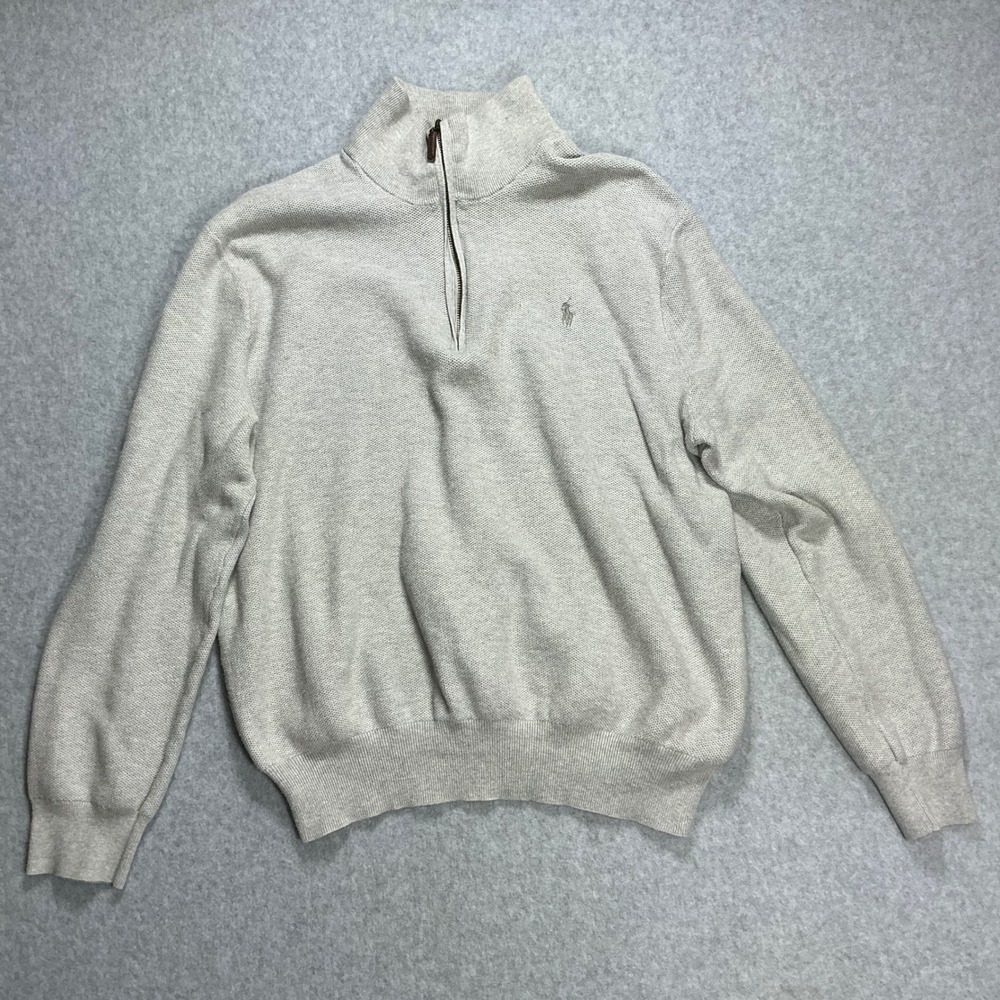 Polo Ralph Lauren Mens XXL Pima Cotton Quarter Zip Pullover Sweater Gray Heather